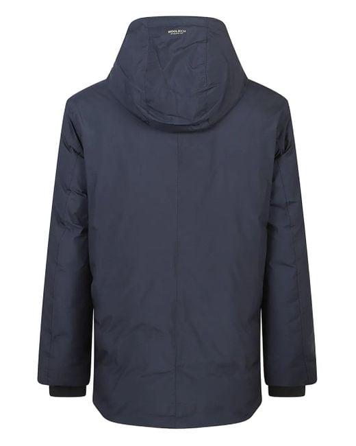 Woolrich Blue Hooded Button-Fastening Coat for men