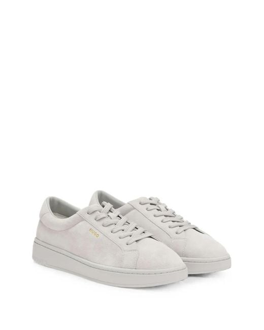 HUGO White Suede Lace-Up Sneakers for men