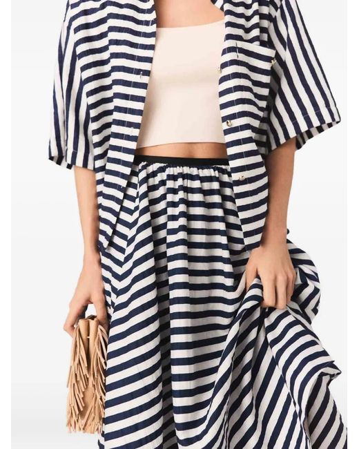 Maje Blue Linen-Blend Midi Skirt