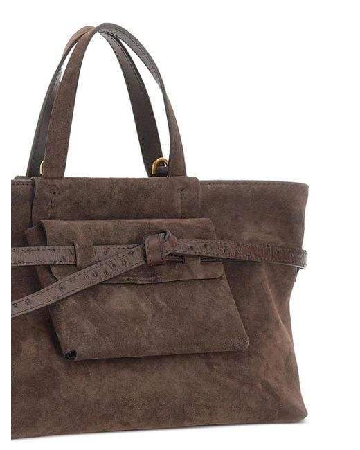 Gianni Chiarini Brown Belty Ostrich-Effect Suede Tote Bag