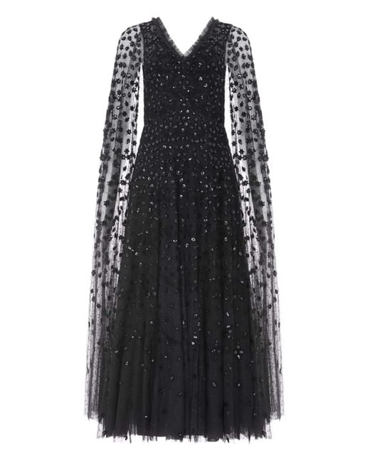 Needle & Thread Black Embroidered-Flowers Maxi Dress