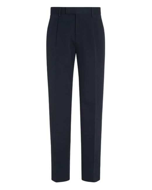 Zegna Blue Pleated Tailored Trousers for men