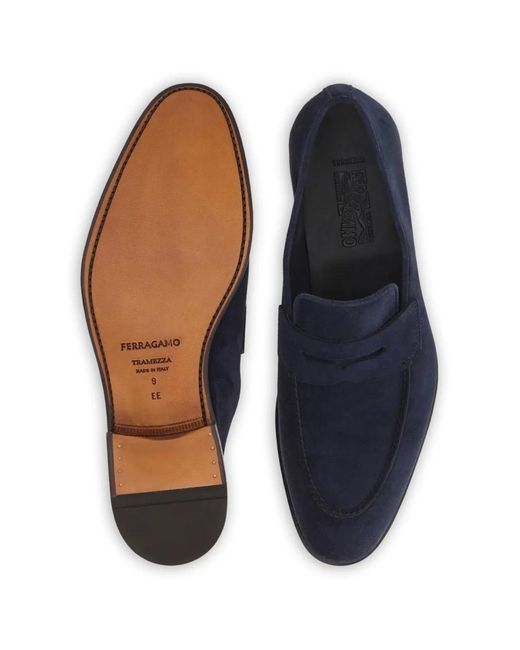Ferragamo Blue Tramezza Penny Loafers for men