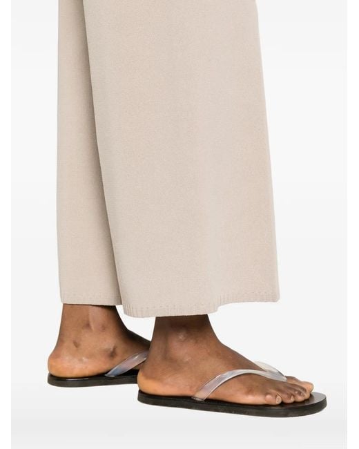 Neera White Ribbed Wide-Leg Trousers