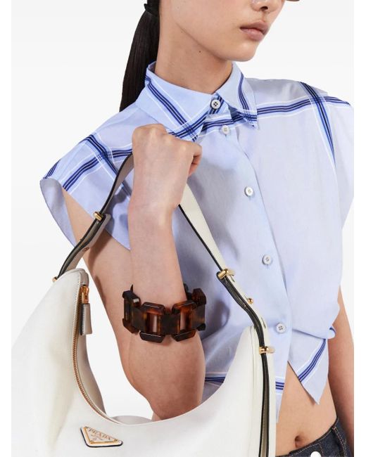 Prada Blue Check-Print Cropped Shirt