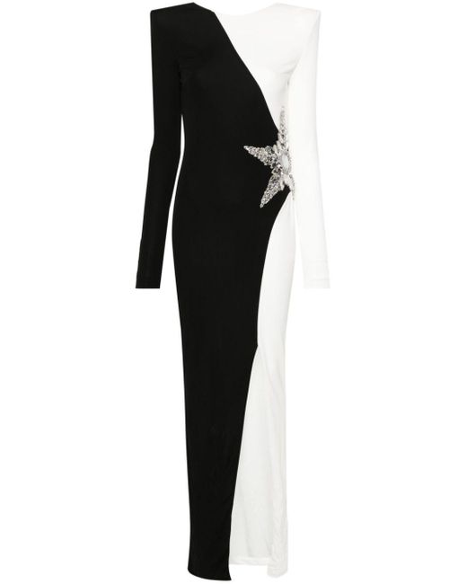 Balmain Maxi-jurk Verfraaid Met Kristallen in het Black