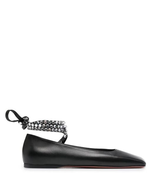 AMINA MUADDI Black Ane Leather Ballerina Shoes