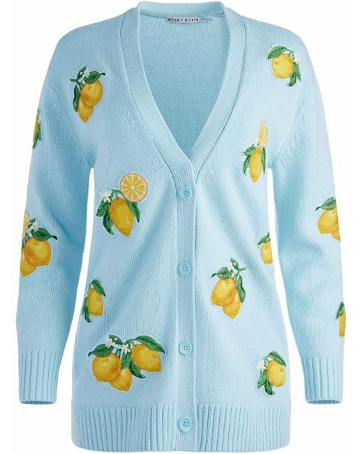 Alice + Olivia Lemonembellished Cardigan in Blue Lyst