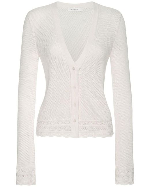 FRAME White Pointelle-knit Buttoned Cardigan