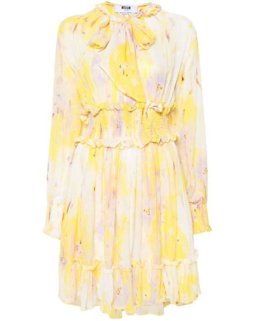 MSGM Yellow Semi-transparentes Kleid mit Blumen