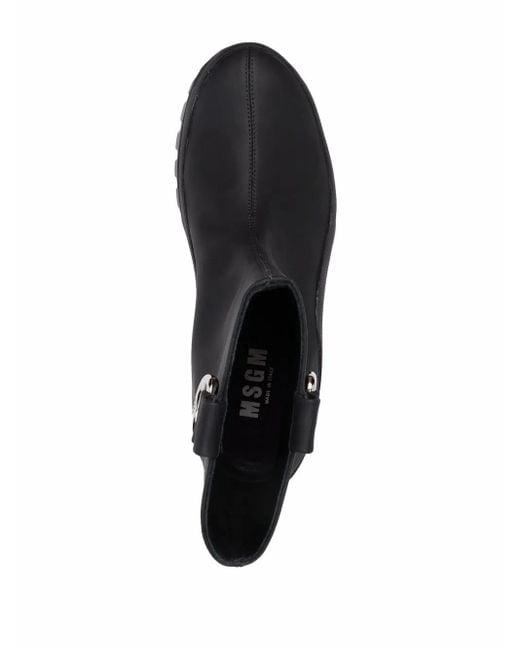 MSGM Black Round-toe Ankle Leather Boot