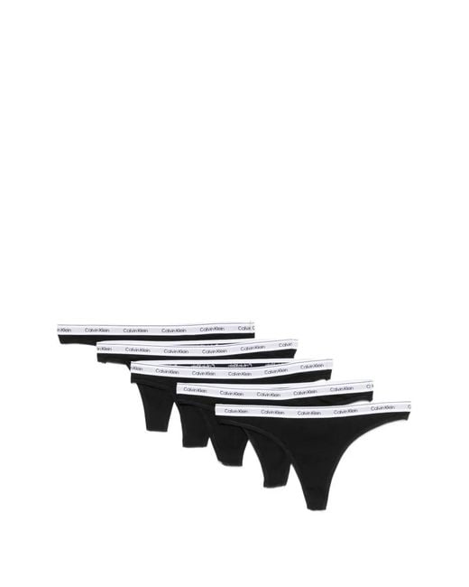 Calvin Klein White Logo-Waistband Thongs (Set Of Five)