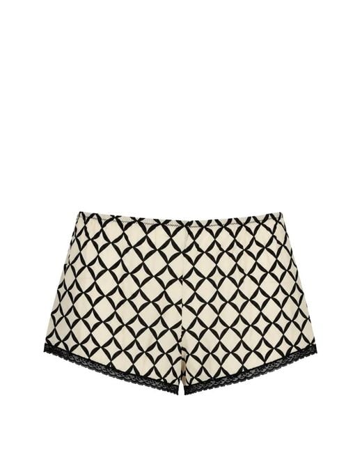 Laura Urbinati White Geometric-Print Lace-Trim Culottes