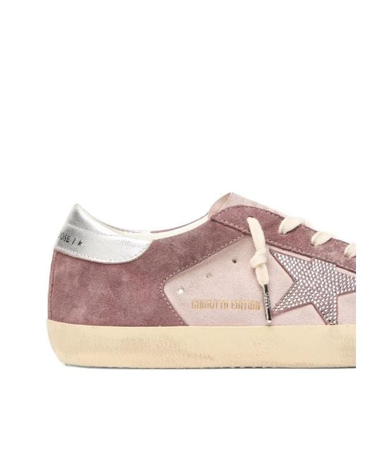 Golden Goose Deluxe Brand Pink Super-Star Suede Crystal Glitter Sneakers