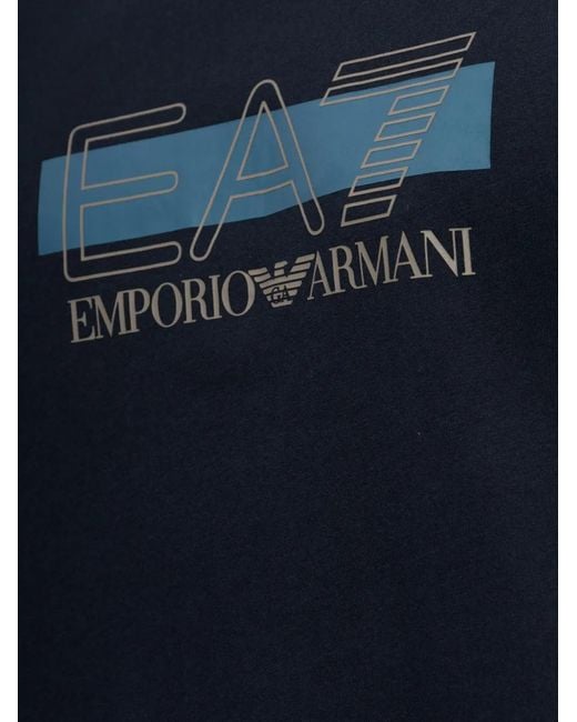 EA7 Blue Visibility Logo-Print Cotton T-Shirt for men