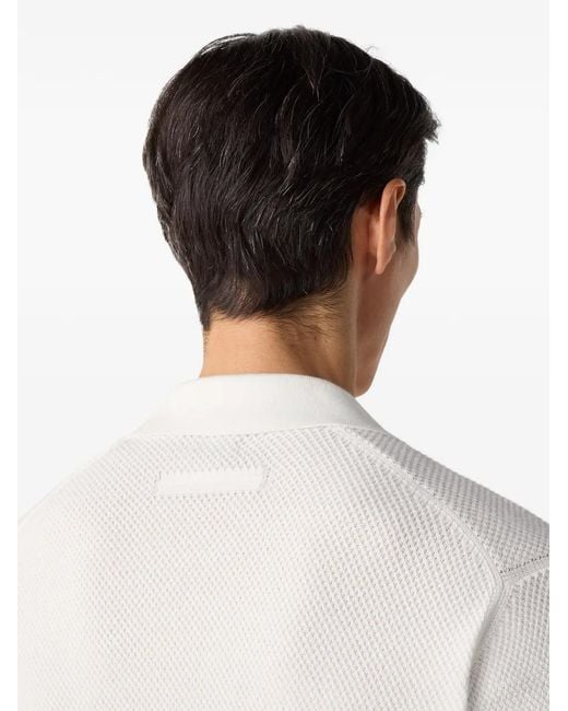 Zegna White Oasi V-Neck Cotton Polo Shirt for men
