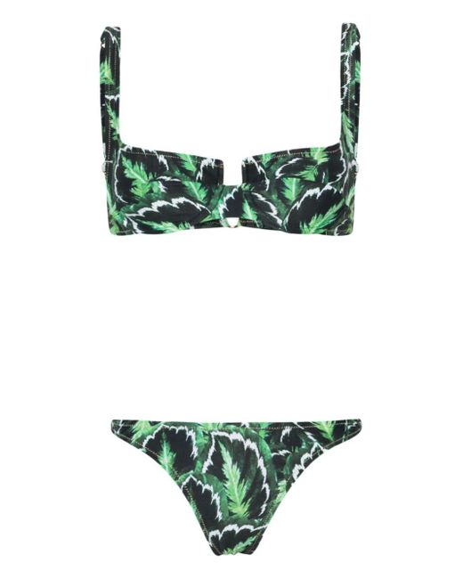 Reina Olga Green Marti Leaf-print Bikini Set