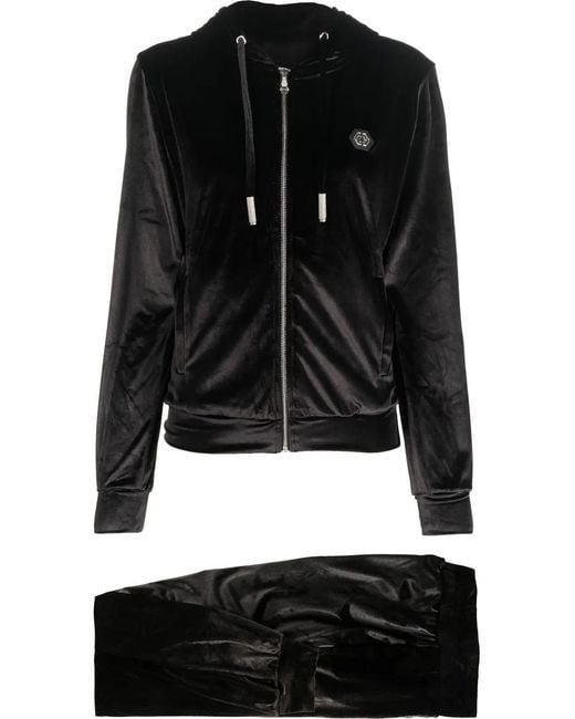 Philipp Plein Black Logo-Patch Velvet-Cotton Trousers