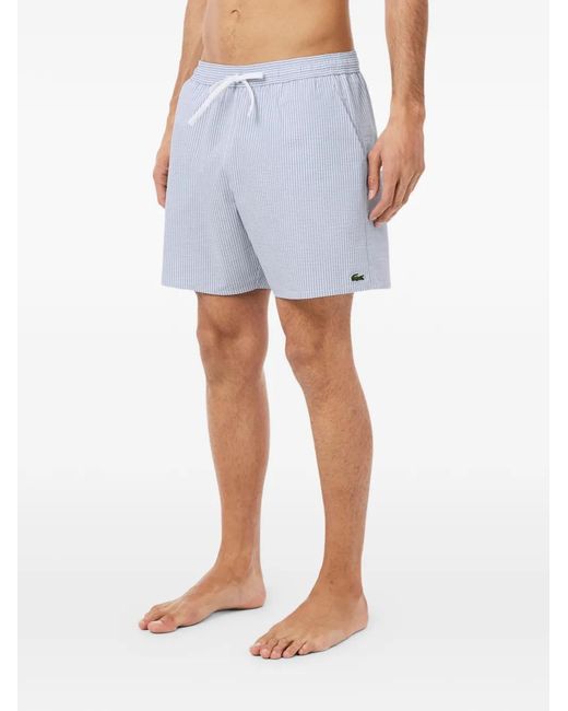 Lacoste White Striped Drawstring Swim Shorts for men