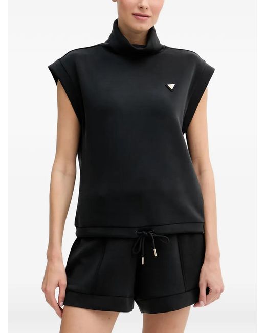 Guess Black Logo-Plaque Funnel-Neck T-Shirt