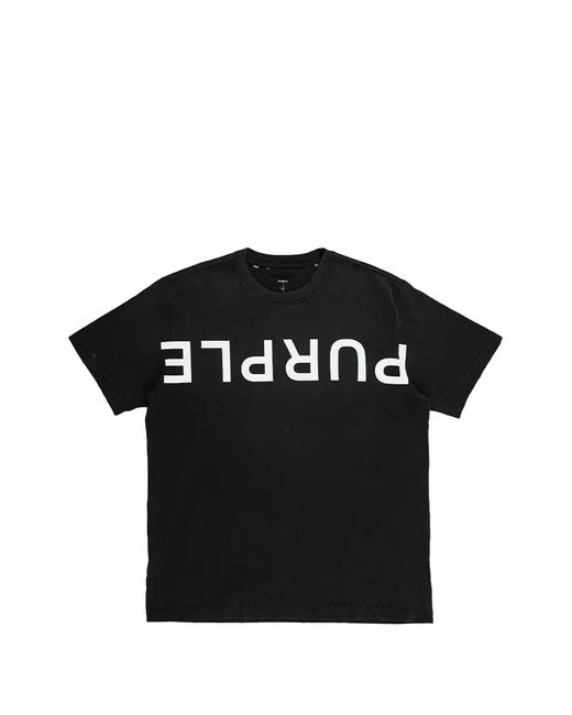 Purple Brand Black Logo-Print Distressed T-Shirt for men