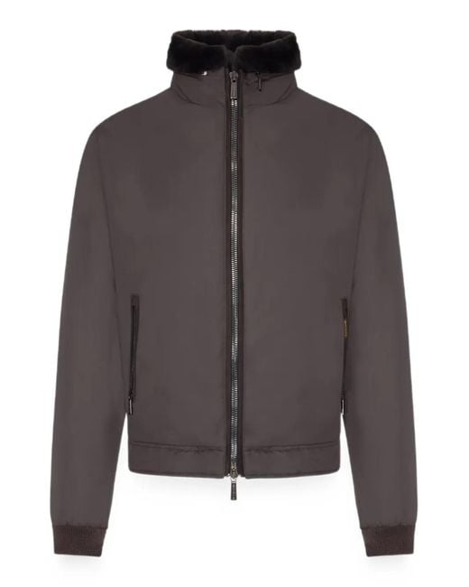 Moorer Gray Shearling-Collar Zip-Up Jacket for men