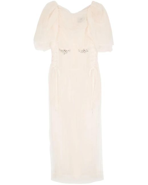 Simone Rocha White Crystal-Embellished Midi Dress