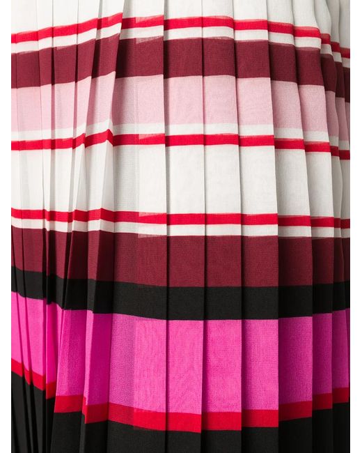 Valentino Garavani Red Striped Pleated Silk Skirt