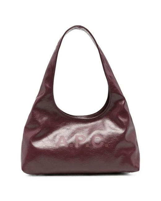 A.P.C. Purple Logo-Print Patent-Finish Tote Bag