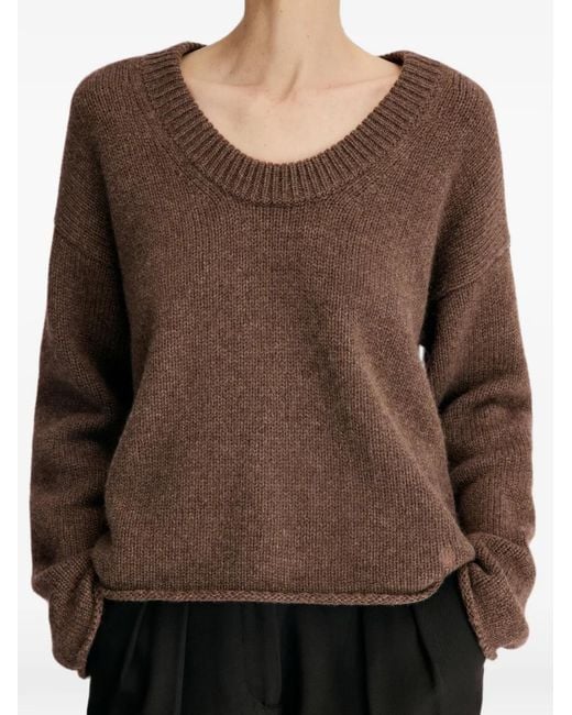 Loulou de Saison Brown Derry Lds U-Neck Cashmere Sweater