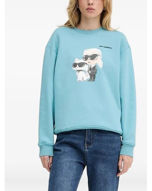 Felpa Con Stampa di Karl Lagerfeld in Blue