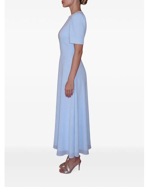 POST MERIDIEM Blue Rhinestone-Embellished Chiffon Midi Dress