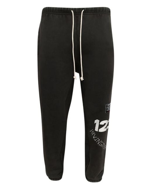 RRR123 Black Graphic-Print Track Pants for men