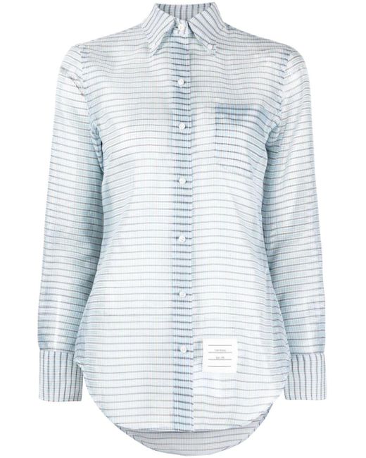 Thom Browne Blue Check-pattern Easy-fit Shirt