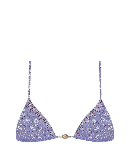 Tropic of C Purple Floral-Pattern Bikini Top