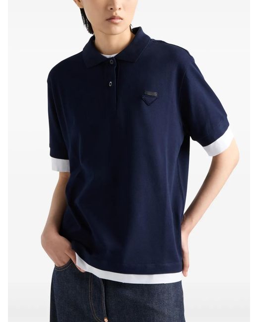 Polo Superposé À Patch Logo Prada en coloris Blue