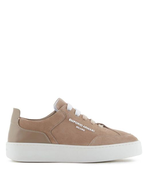 Emporio Armani Brown Velour-leather Flatform Sneakers