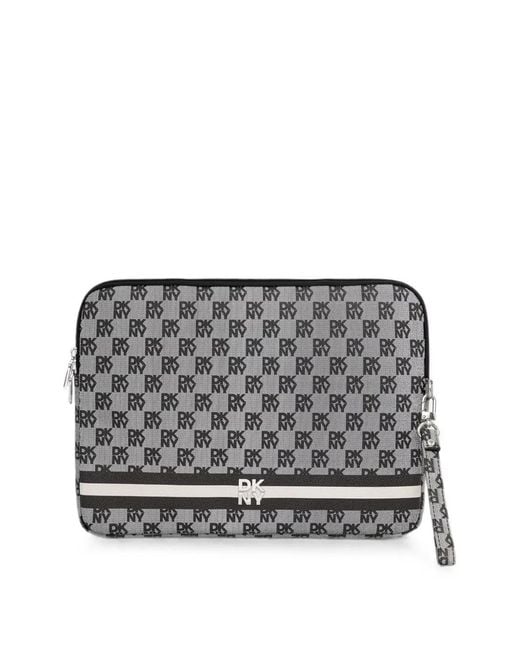 DKNY Gray Monogram-Print Logo-Plaque Laptop Bag