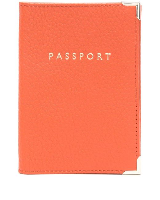 Étui pour passeport en cuir grainé Aspinal pour homme en coloris Orange
