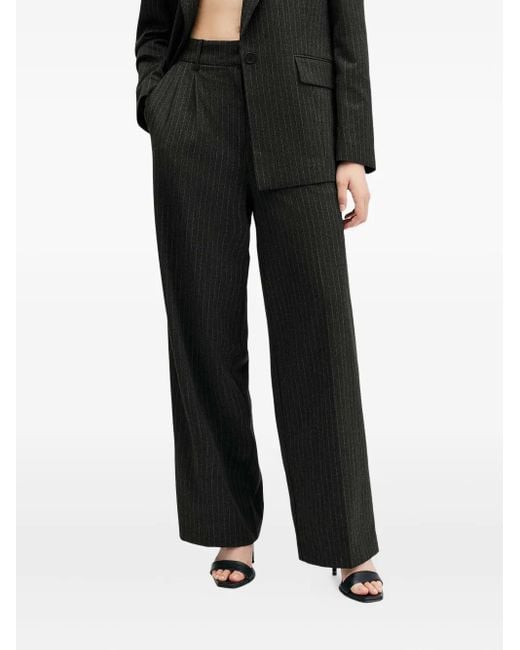 AllSaints Black Averie Pinstripe Pleated Trousers