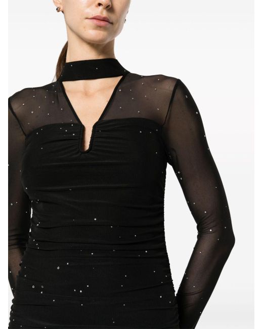 Nissa Black Crystal-embellished Cut-out Dress