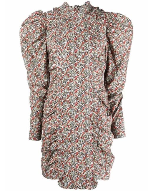 Ganni Jurk Met Pofmouwen En Bloemenprint in het Blue