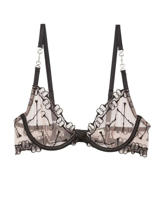 Fleur du Mal Natural Equestrian-Embroidered Demi Bra