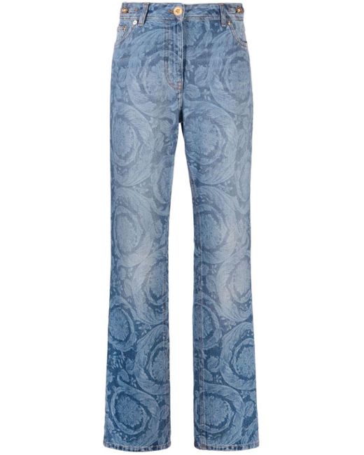 Pantalon droit à imprimé Barocco Versace en coloris Blue