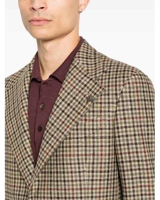 Gabriele Pasini Brown Check-Pattern Peak-Lapels Blazer for men