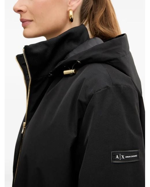 ARMANI EXCHANGE Black Hooded Drawstring Coat