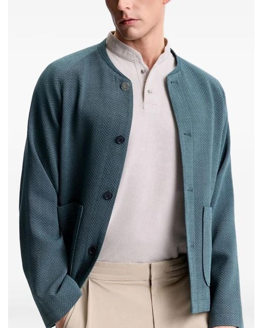 Shanghai Tang Green Herringbone Button Jacket for men