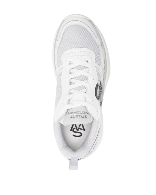 Stuart Weitzman White Logo-Patch Mesh Chunky Sneakers