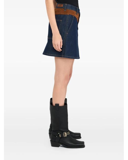 Liu Jo Blue Suede-Panel Denim Mini Skirt