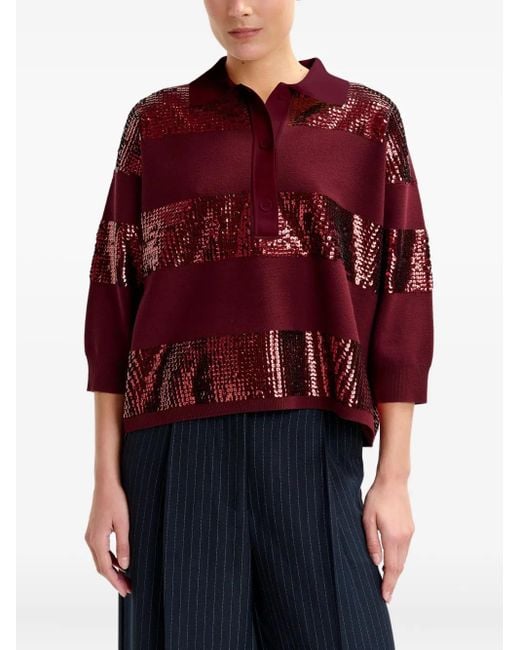 Essentiel Antwerp Red Illuminati Sequin-Striped Polo Shirt